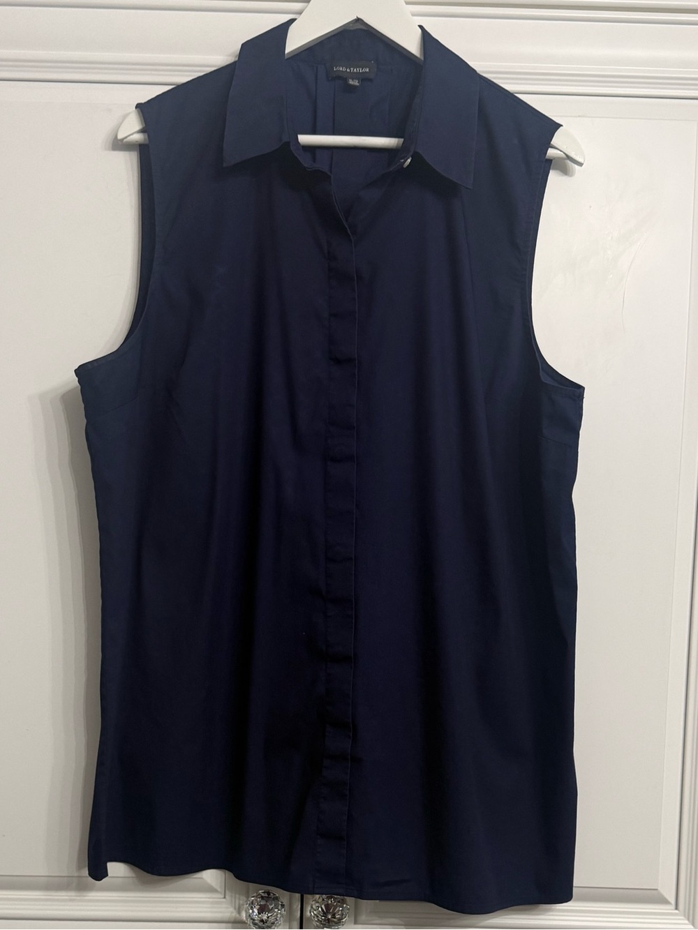 Lord & Taylor Navy Sleeveless Button-Front Collared Blouse Top Size XL Career